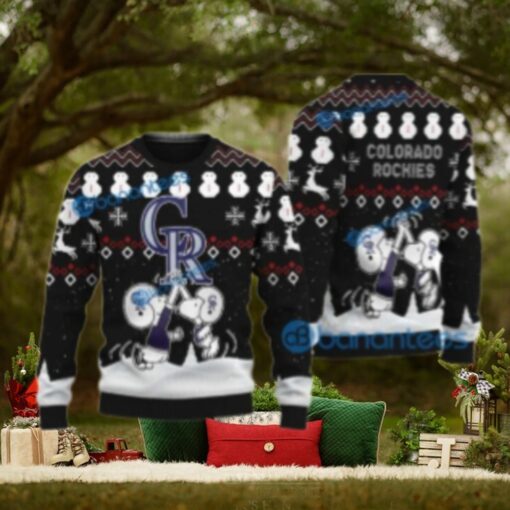 Snoopy High Five Colorado Rockies Ugly Christmas Sweater Black Edition