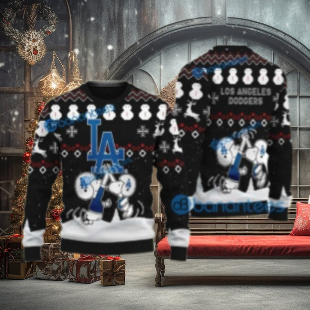 Snoopy High Five Dodgers Black Ugly Christmas Sweater Snoopy High Five Dodgers Black Ugly Christmas Sweater