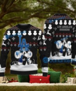Snoopy High Five Dodgers Black Ugly Christmas Sweater