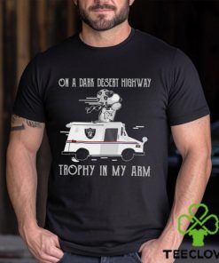 Snoopy Las Vegas Raiders on a dark desert highway trophy in my arm shirt