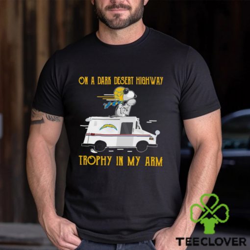 Snoopy Los Angeles Chargers on a dark desert highway trophy in my arm shirt