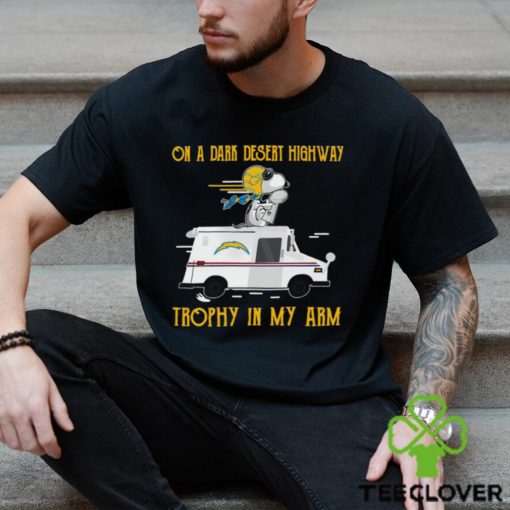 Snoopy Los Angeles Chargers on a dark desert highway trophy in my arm shirt