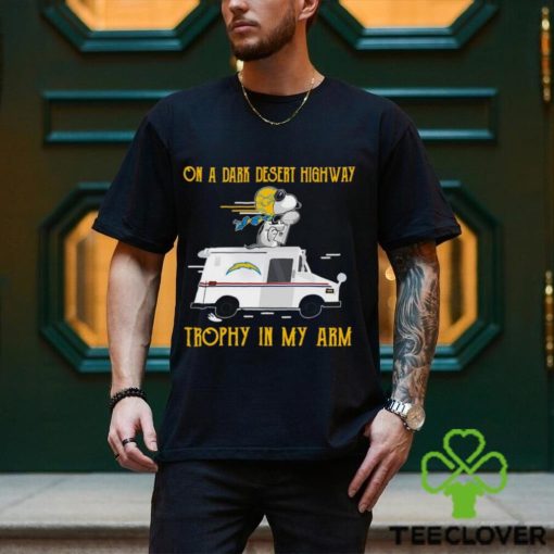 Snoopy Los Angeles Chargers on a dark desert highway trophy in my arm shirt