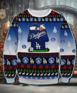 Snoopy On Doghouse Dodgers Ugly Christmas Sweater