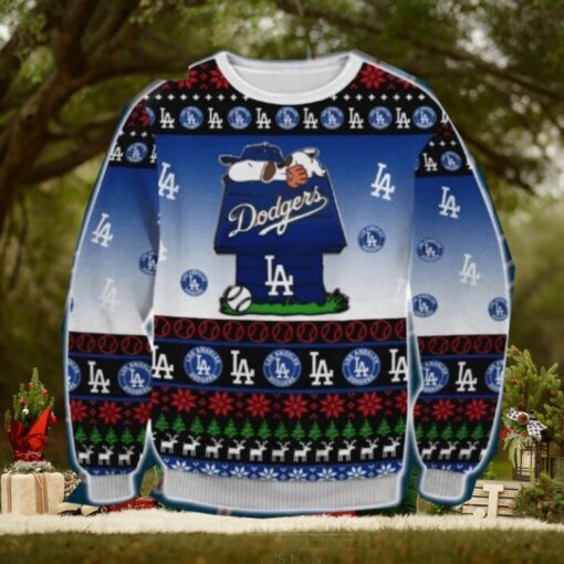 Snoopy On Doghouse Dodgers Ugly Christmas Sweater