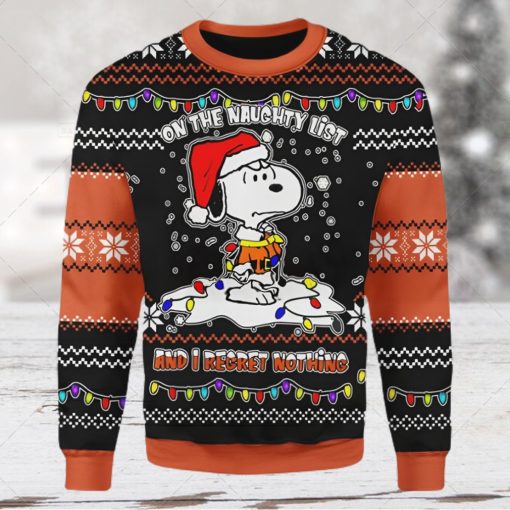 Snoopy On The Naughty List And I Regret Nothing Ugly Xmas Wool Knitted Sweater