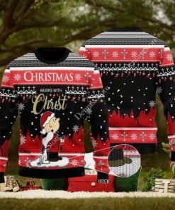 Snoopy Peanuts Christmas Begins With Christ Ugly Christmas Sweater