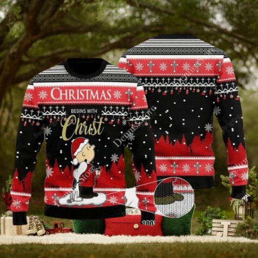 Snoopy Peanuts Christmas Begins With Christ Ugly Christmas Sweater