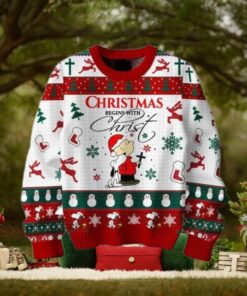 Snoopy Peanuts Christmas Begins With Christ Ugly Sweater