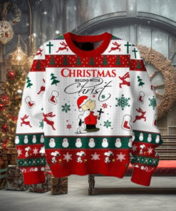 Snoopy Peanuts Christmas Begins With Christ Ugly Sweater