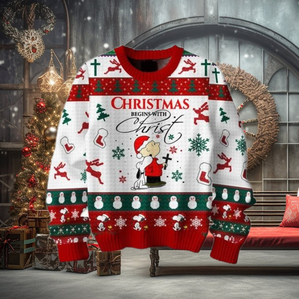 Snoopy Peanuts Christmas Begins With Christ Ugly Sweater Snoopy Peanuts Christmas Begins With Christ Ugly Sweater
