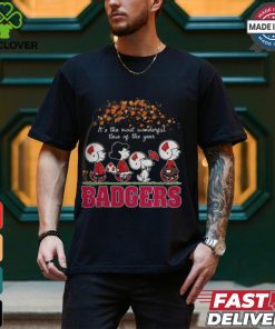 Snoopy Peanuts X Wisconsin Badgers Fall It'S The Most Beautiful Time Of The Year Shirt