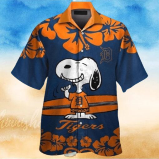 Snoopy Surfboards Hibiscus Detroit Tigers Hawaiian Shirt