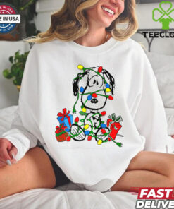 Snoopy Tangled in Christmas Lights shirt