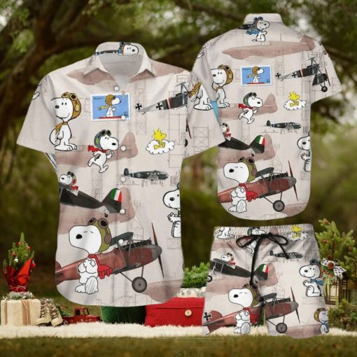 Snoopy Vintage Hawaiian Shirt Shorts Hot Plane Design