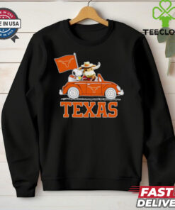 Snoopy and Bevo driving car Texas Longhorns shirt