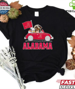 Snoopy and Big Al driving car let’s go Alabama Crimson Tide shirt