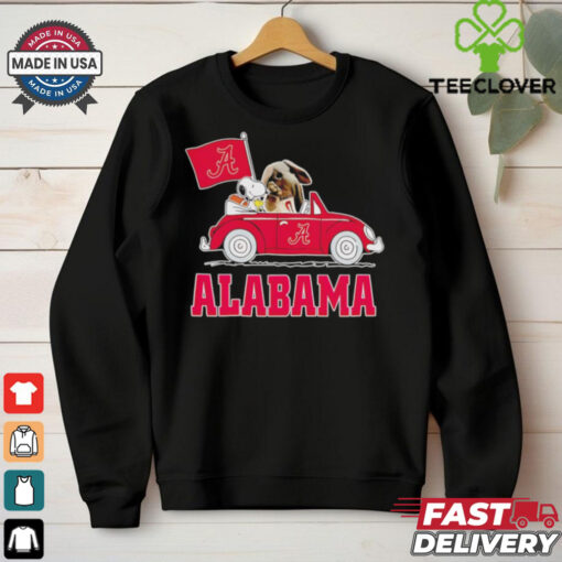 Snoopy and Big Al driving car let’s go Alabama Crimson Tide shirt