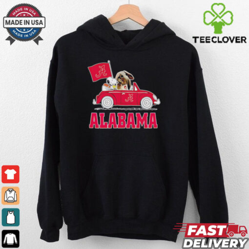 Snoopy and Big Al driving car let’s go Alabama Crimson Tide shirt