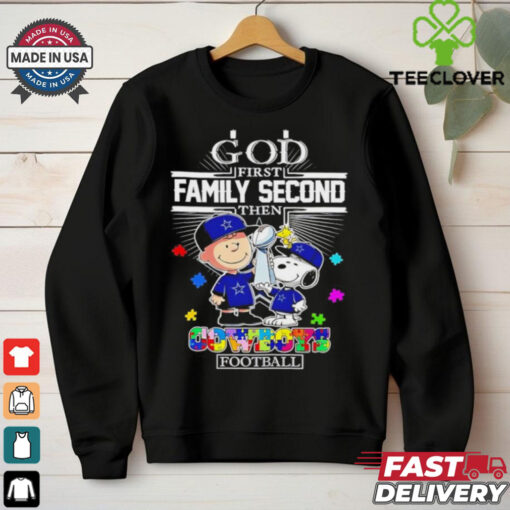 Snoopy and Charlie Brown god first family second then Dallas Cowboys football shirt