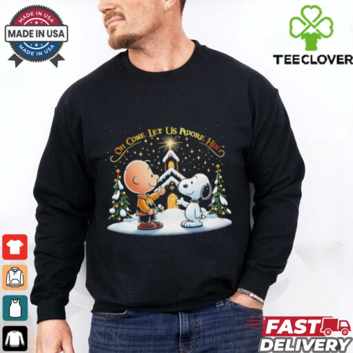Snoopy and Charlie Brown oh come let us adore him Christmas shirt
