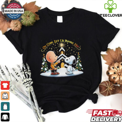 Snoopy and Charlie Brown oh come let us adore him Christmas shirt