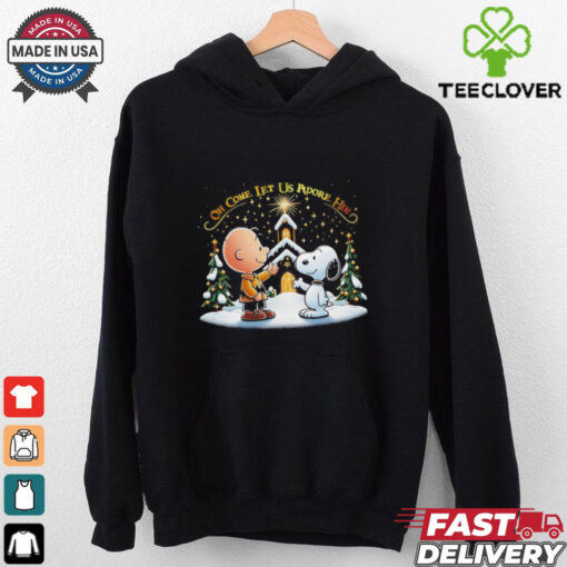 Snoopy and Charlie Brown oh come let us adore him Christmas shirt