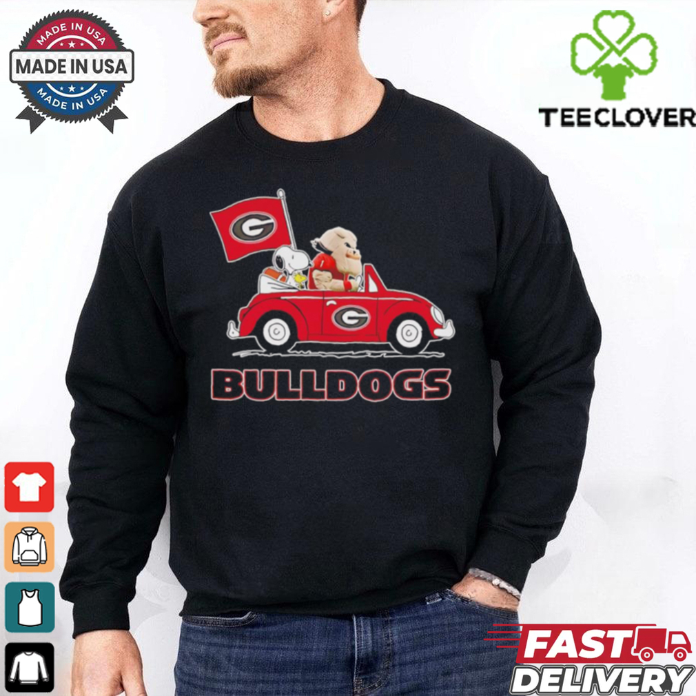 Snoopy and Uga dog driving car let’s go Georgia Bulldogs shirt Snoopy and Uga dog driving car let’s go Georgia Bulldogs shirt