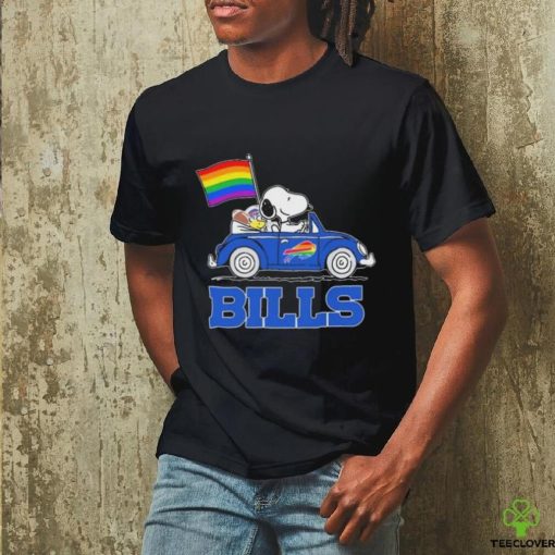 Snoopy and Woodstock Driving Car Buffalo Bills Pride Flag hoodie, sweater, longsleeve, shirt v-neck, t-shirt