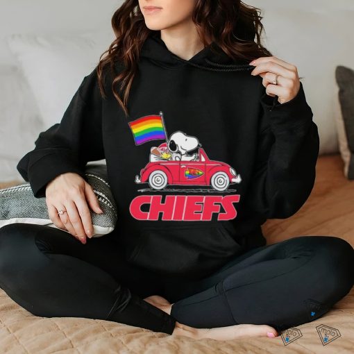 Snoopy and Woodstock Driving Car Kansas City Chiefs Pride Flag hoodie, sweater, longsleeve, shirt v-neck, t-shirt