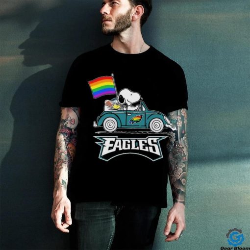 Snoopy and Woodstock Driving Car Philadelphia Eagles Pride Flag hoodie, sweater, longsleeve, shirt v-neck, t-shirt