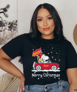 Snoopy and Woodstock drive car Advance auto parts merry christmas shirt