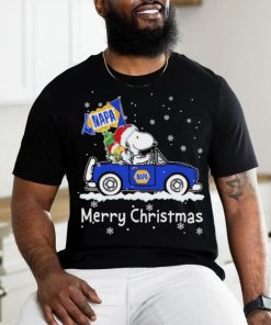 Snoopy and Woodstock drive car napa Merry Christmas shirt