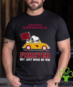 Snoopy and Woodstock driving car Arizona Cardinals forever not just when we win hoodie, sweater, longsleeve, shirt v-neck, t-shirt