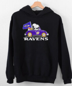 Snoopy and Woodstock driving car Baltimore Ravens shirt