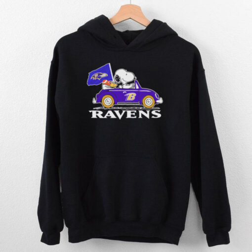 Snoopy and Woodstock driving car Baltimore Ravens hoodie, sweater, longsleeve, shirt v-neck, t-shirt