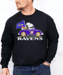 Snoopy and Woodstock driving car Baltimore Ravens hoodie, sweater, longsleeve, shirt v-neck, t-shirt