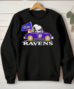 Snoopy and Woodstock driving car Baltimore Ravens hoodie, sweater, longsleeve, shirt v-neck, t-shirt