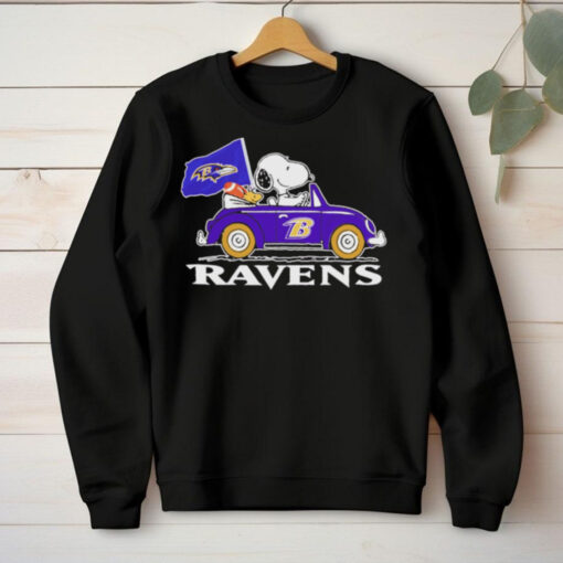 Snoopy and Woodstock driving car Baltimore Ravens hoodie, sweater, longsleeve, shirt v-neck, t-shirt