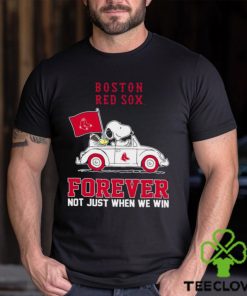 Snoopy and Woodstock driving car Boston Red Sox forever not just when we win shirt