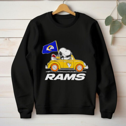 Snoopy and Woodstock driving car Los Angeles Rams shirt
