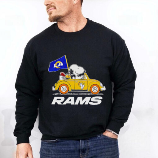 Snoopy and Woodstock driving car Los Angeles Rams shirt