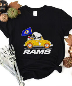 Snoopy and Woodstock driving car Los Angeles Rams shirt