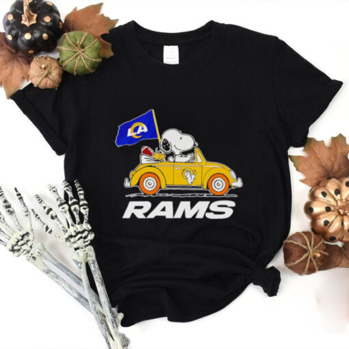 Snoopy and Woodstock driving car Los Angeles Rams shirt