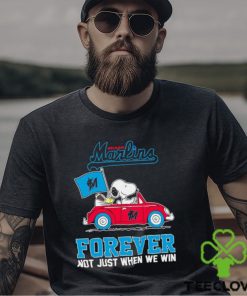 Snoopy and Woodstock driving car Miami Marlins forever not just when we win hoodie, sweater, longsleeve, shirt v-neck, t-shirt