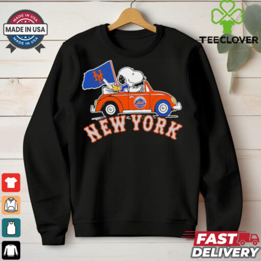 Snoopy and Woodstock driving car New York Mets 2024 MLB Playoff hoodie, sweater, longsleeve, shirt v-neck, t-shirt