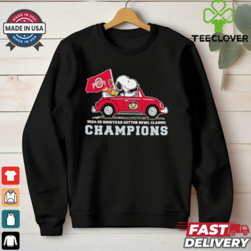 Snoopy and Woodstock driving car Ohio State Buckeyes 2025 Cotton Bowl champions shirt