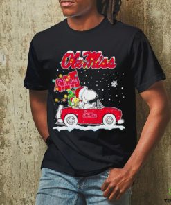 Snoopy and Woodstock driving car Ole Miss Christmas shirt