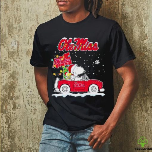 Snoopy and Woodstock driving car Ole Miss Christmas hoodie, sweater, longsleeve, shirt v-neck, t-shirt