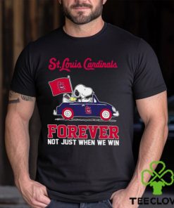 Snoopy and Woodstock driving car St. Louis Cardinals forever not just when we win hoodie, sweater, longsleeve, shirt v-neck, t-shirt